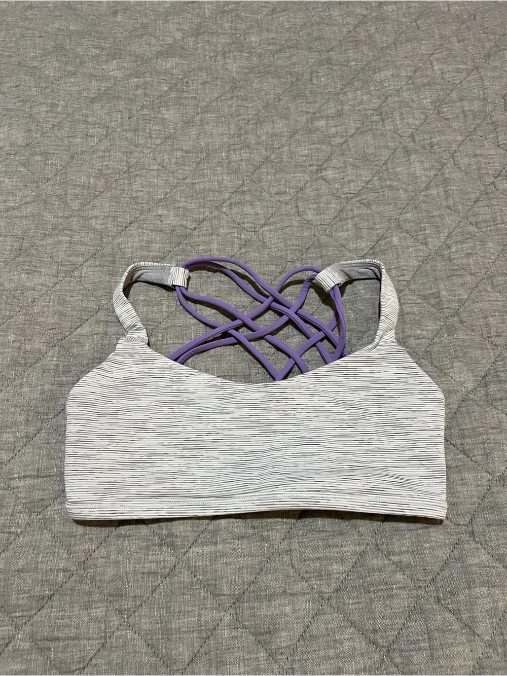 lululemon athletica Light Gray Sports Bra with Purple Strappy Back